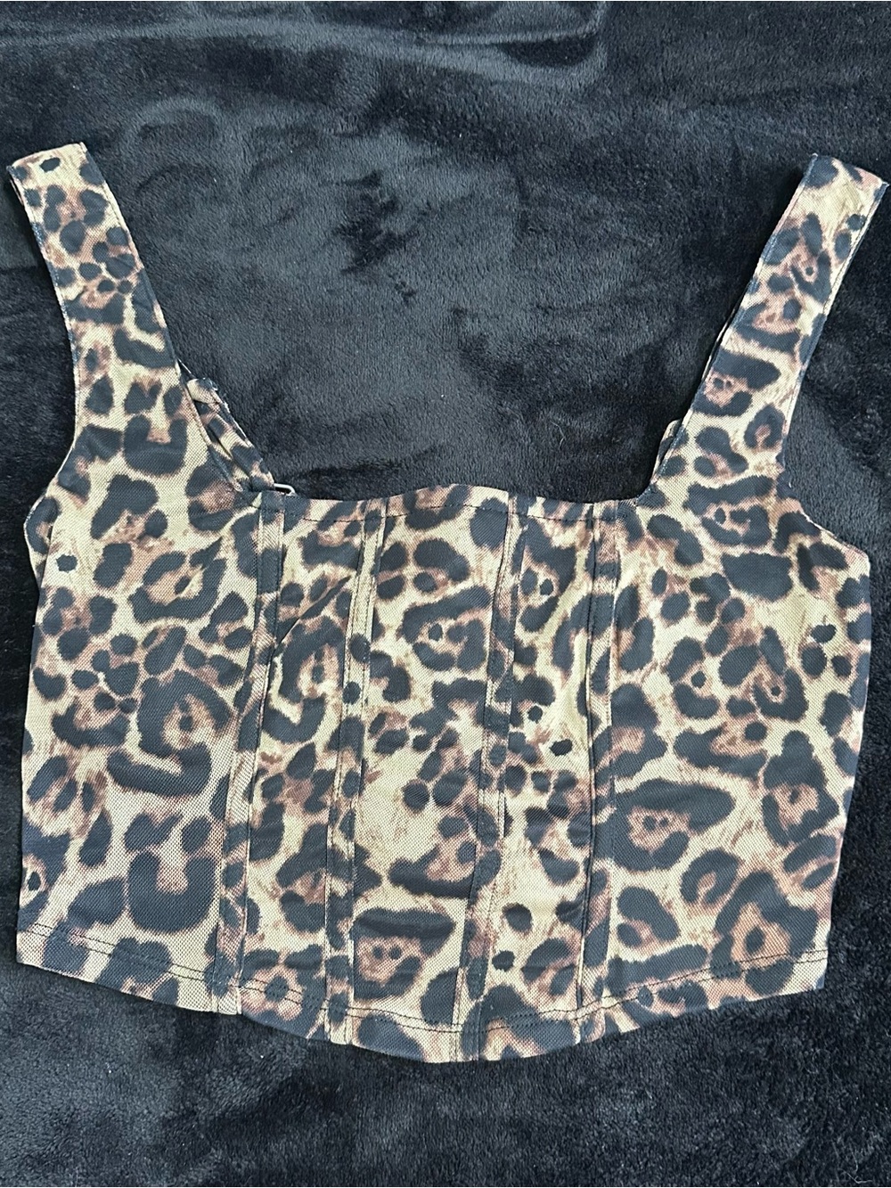 Steve Madden Leopard Print Square-Neck Crop Top - Brown Black